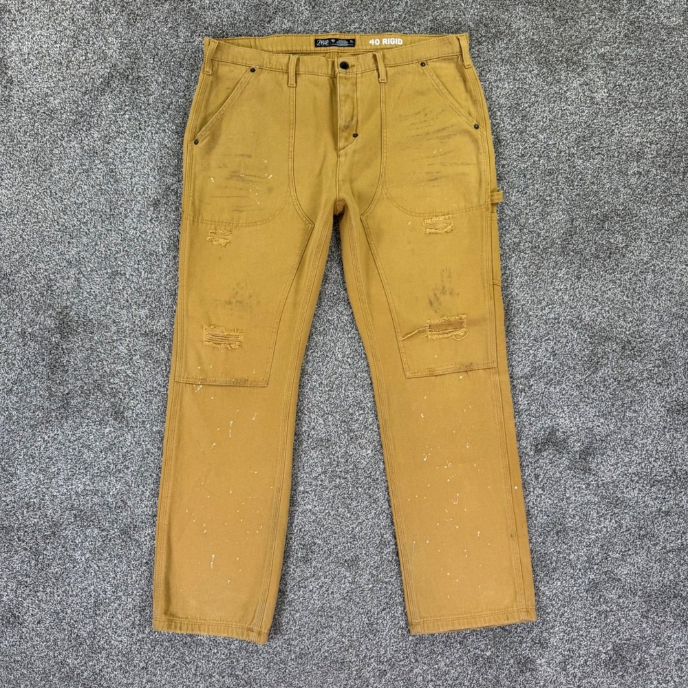 PRPS Goods & Co Carpenter Pants Mens 40 Rigid Tan Canvas Distressed Splatter